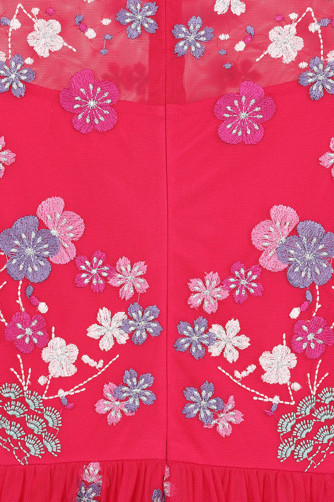 Crimson Floral Embroidered Maxi Dress