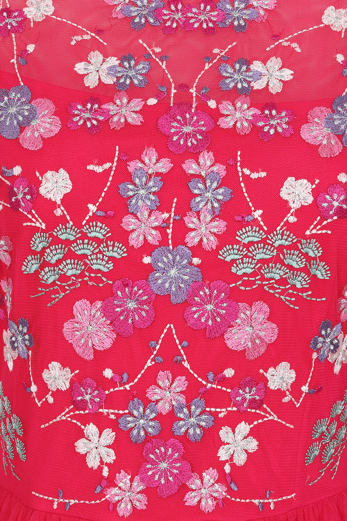 Crimson Floral Embroidered Maxi Dress