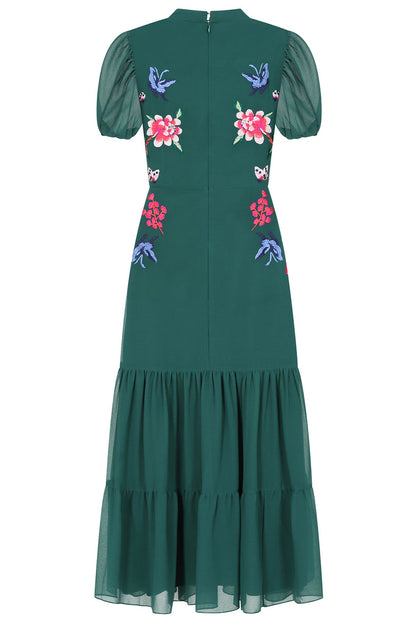 Green Floral Embroidered Midi Dress