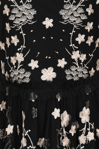 Black Floral Embroidered Midi Dress