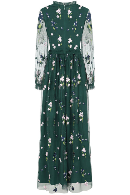 Alpine Green Floral Embroidered Maxi Dress