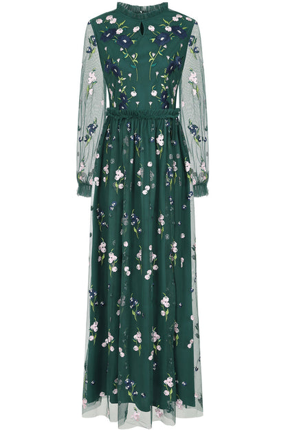 Alpine Green Floral Embroidered Maxi Dress